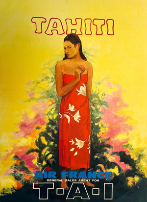 Original Vintage Air France - Tahiti T.A.I. Poster by Schiavone C1960