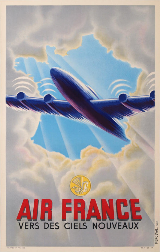 Original Vintage Air France Vers des Ciels Nouveaux Poster by Perceval 1949