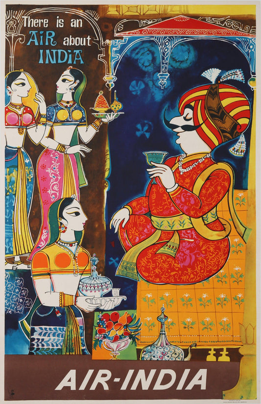 Original Vintage Air India Maharajah Travel Poster c1960