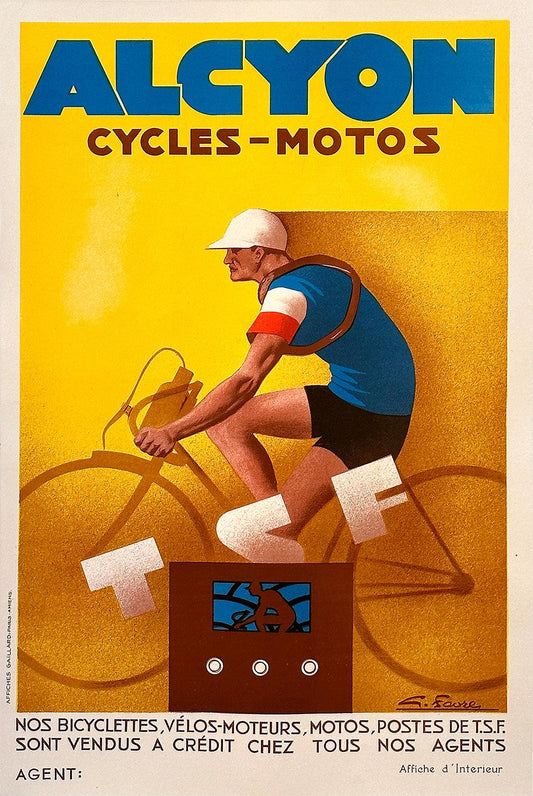 Original Vintage Alcyon Cycles Motos Poster by Favre Tour de France c1930
