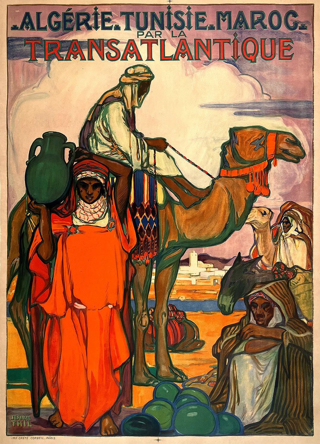 Original Vintage Transatlantique Algerie Tunisie Maroc Poster by Jeanne Thil c1925