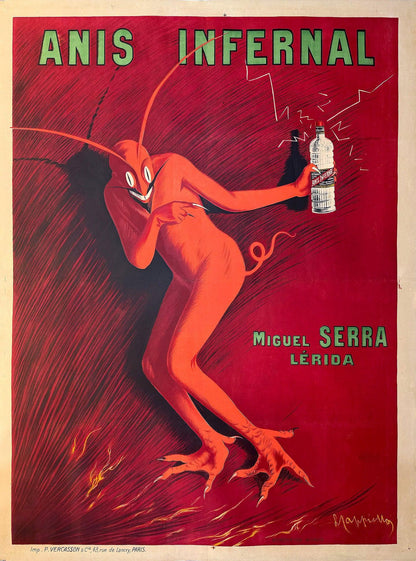 Original VIntage Leonetto Cappiello Anis Infernal Poster 1905 - RARE