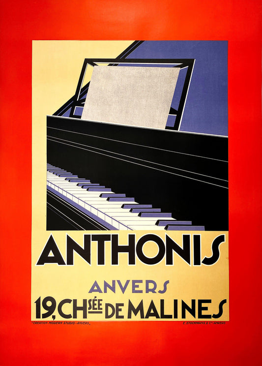 Original Vintage Anthonis Piano Poster Belgian C1929