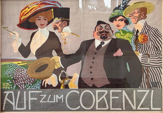 Original Vintage Auf Zum Cobenzl Poster 1907 by Karl Alexander Wilke