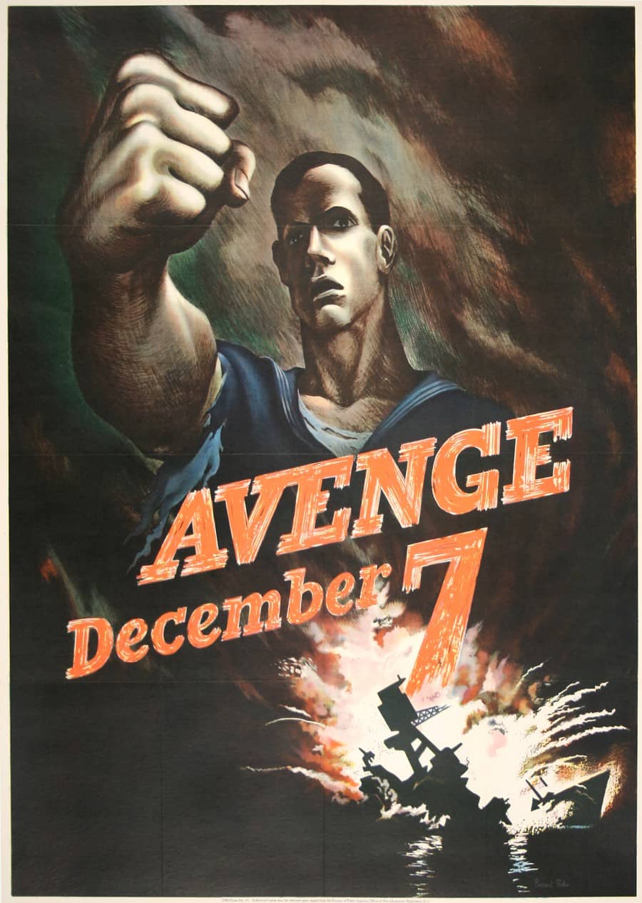 Avenge December 7th Poster by Bernard Perlin 1942 WWII Large Format