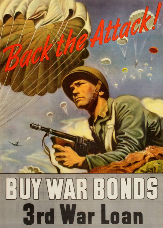 Original World War ll 1943 Poster - Back the Attack by George Schreiber - Medium Size
