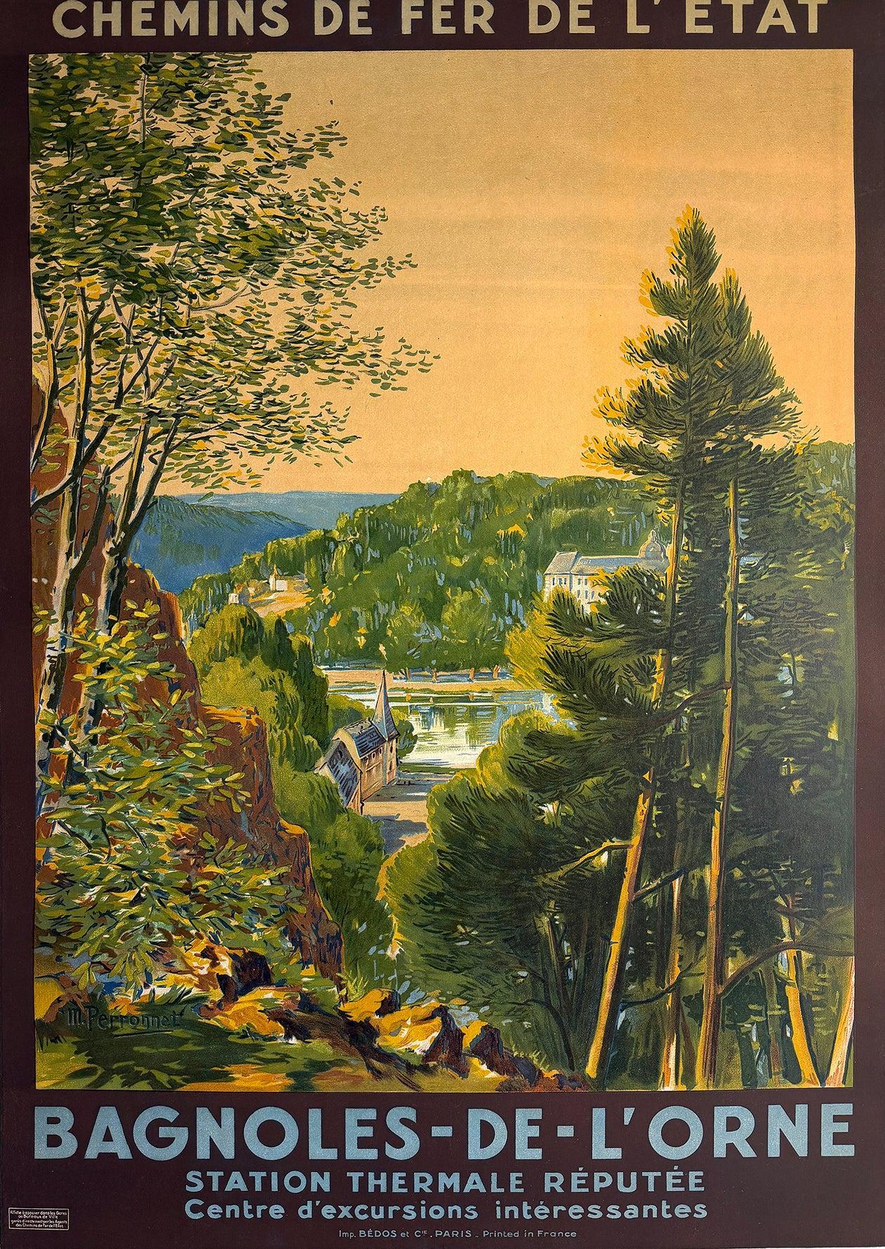 Original Vintage Bagnoles de L'Orne French Rail Poster by Maurice Perronnet C1925