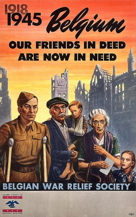 Original Vintage WWII Belgian War Relief Society Poster 1945
