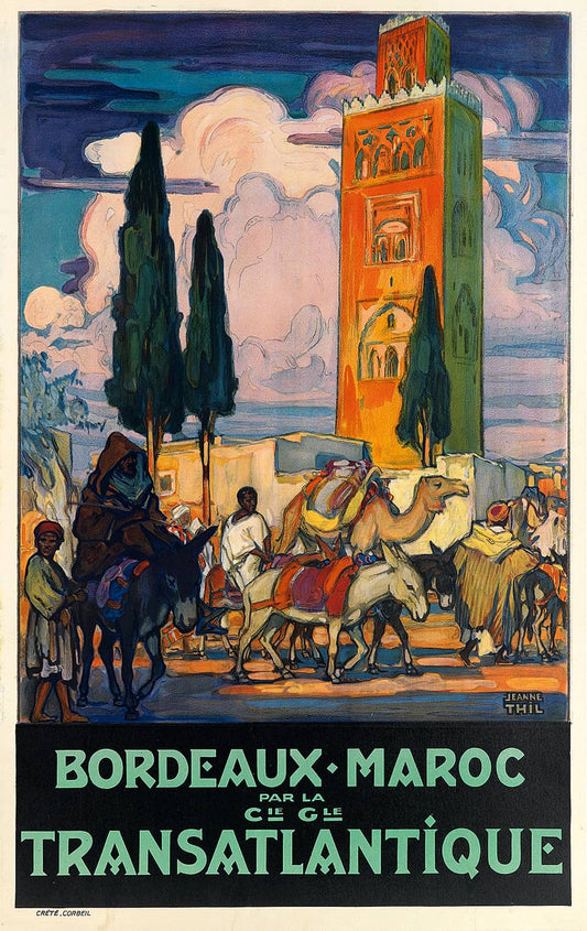 Original Rare Vintage Bordeaux Maroc c1925 CGT Travel Poster by Jeanne Thil
