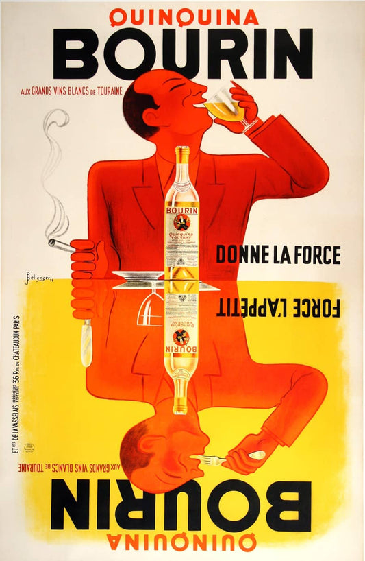 Original Vintage French Bourin Quinquina Liquor Poster 1936 by Bellenger