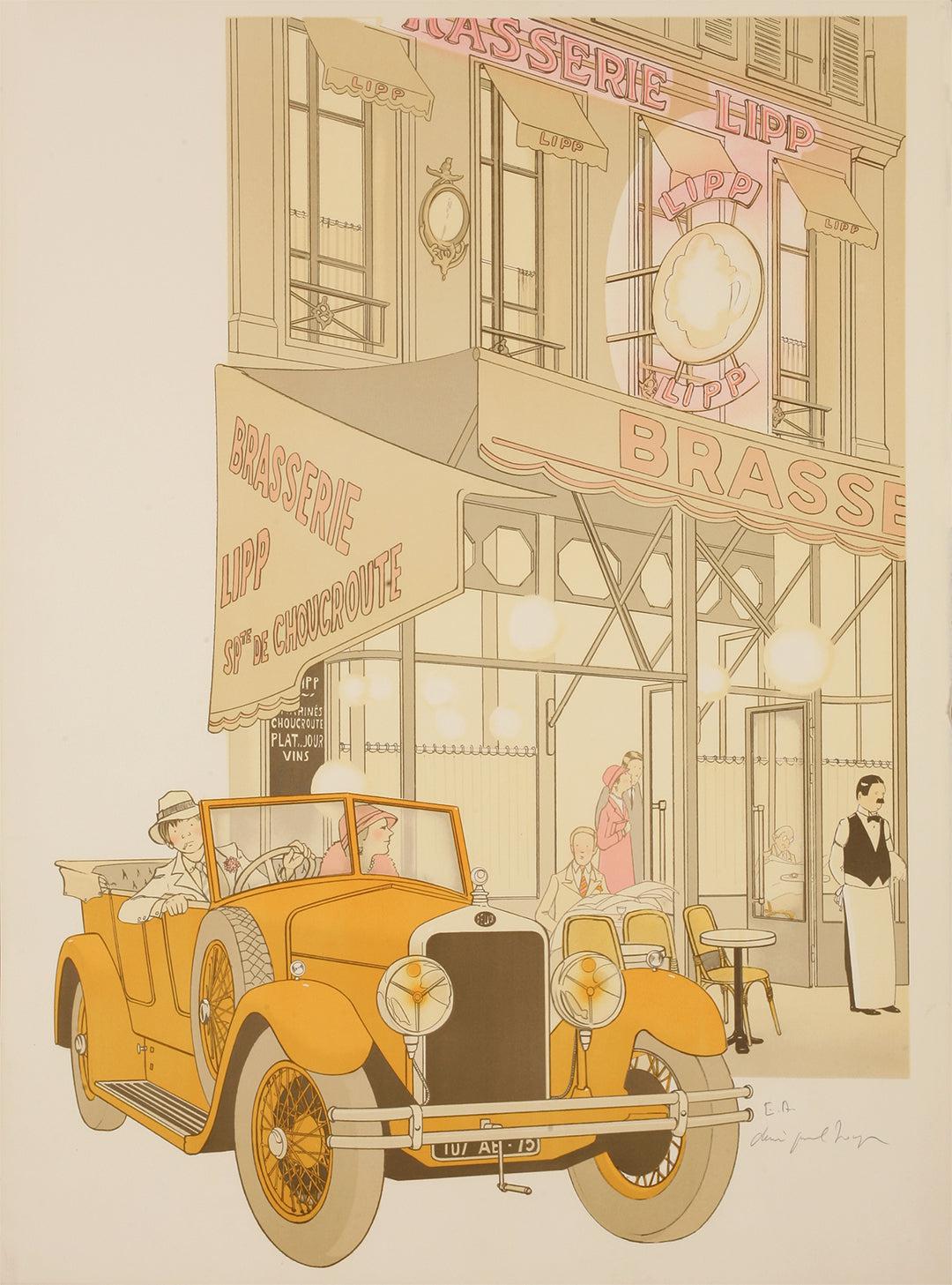 Original Vintage Brasserie Lipp French Restaurant Signed Print by Denis Paul Noyer c1979