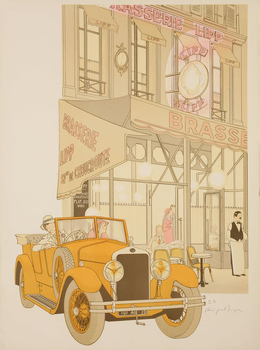 Original Vintage Brasserie Lipp French Restaurant Signed Print by Denis Paul Noyer c1979