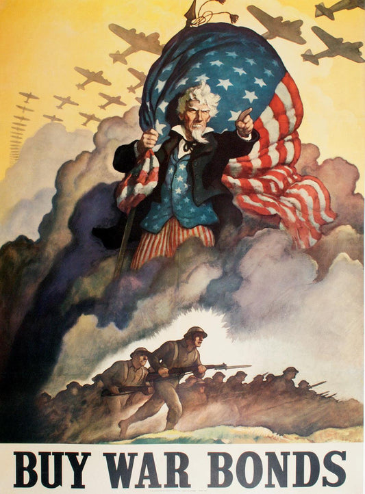 Original Vintage WWII Poster Uncle Sam Buy War Bonds NC Wyeth Small 1942