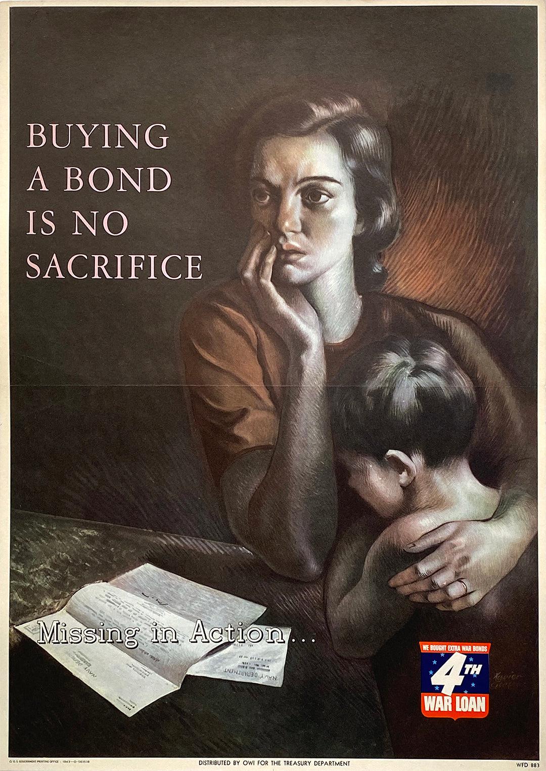 Buying A Bond Is No Sacrifice by Xavier Gonzalez WWll Original Vintage Poster 1943