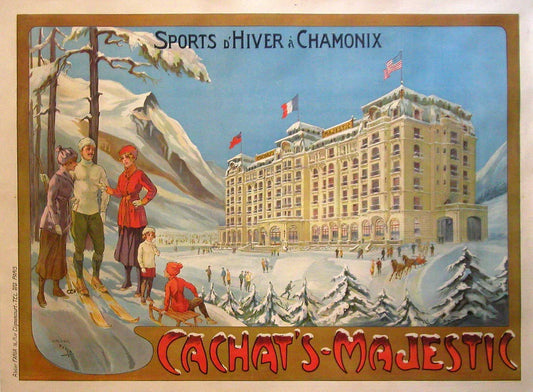 Original Vintage Cachats Majestic Chamonix French Travel Poster c1910 by de Faria Alps