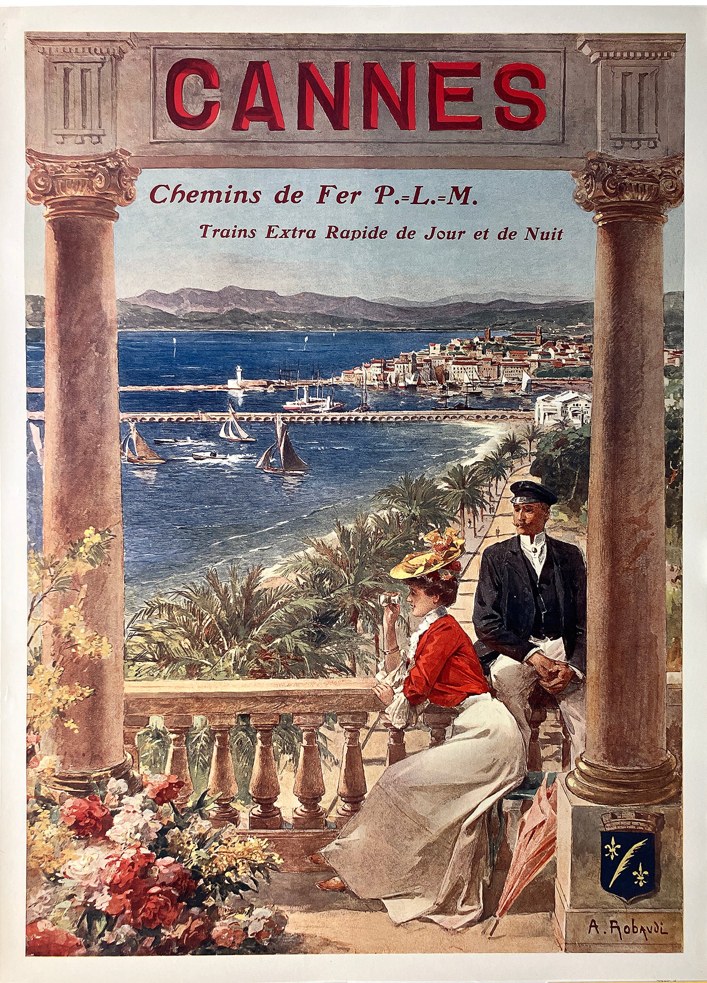 Original Vintage Cannes by Roubaudi Poster for PLM C1910