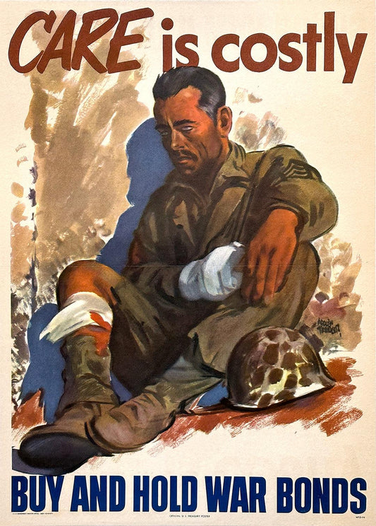 Original Vintage WWII Poster Care is Costly Small by Adolph Treidler 1942 Wounded Soldier