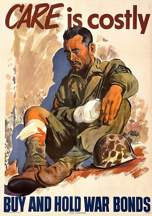 Original Vintage WWII Care is Costly War Bond Poster by Treidler Large