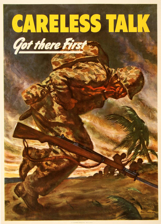 Original WWII 1944 Poster by Ray Prohaska - Carelss Talk Got There First