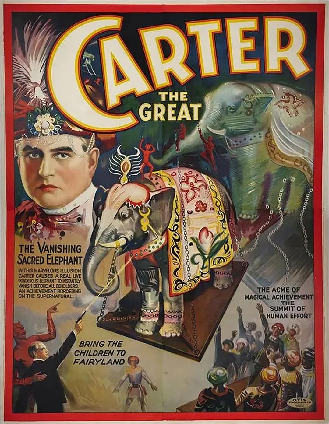 Original Vintage Carter the Great Magic Poster The Vanishing Elephant Oversize 1930s