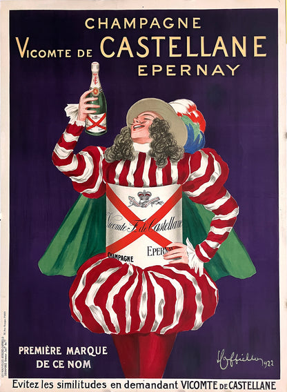 Original Vintage Leonnetto Cappiello Champagne Vicomte de Castellan Poster 1922