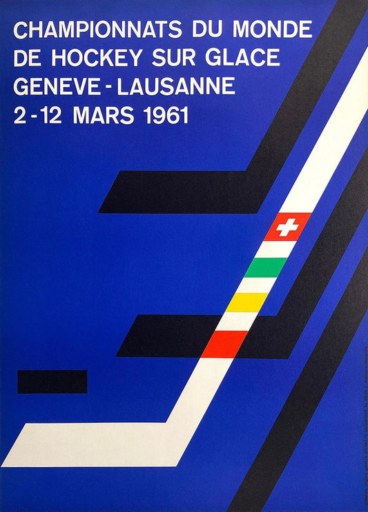 Original Vintage Poster Championnats du Monde de Hockey 1961