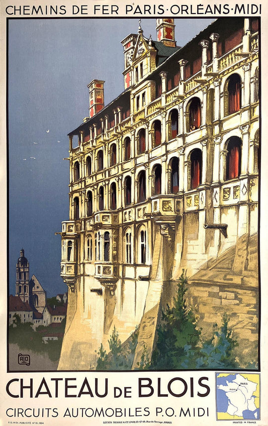 Original Vintage chateau de Blois Poster by Alo 1934