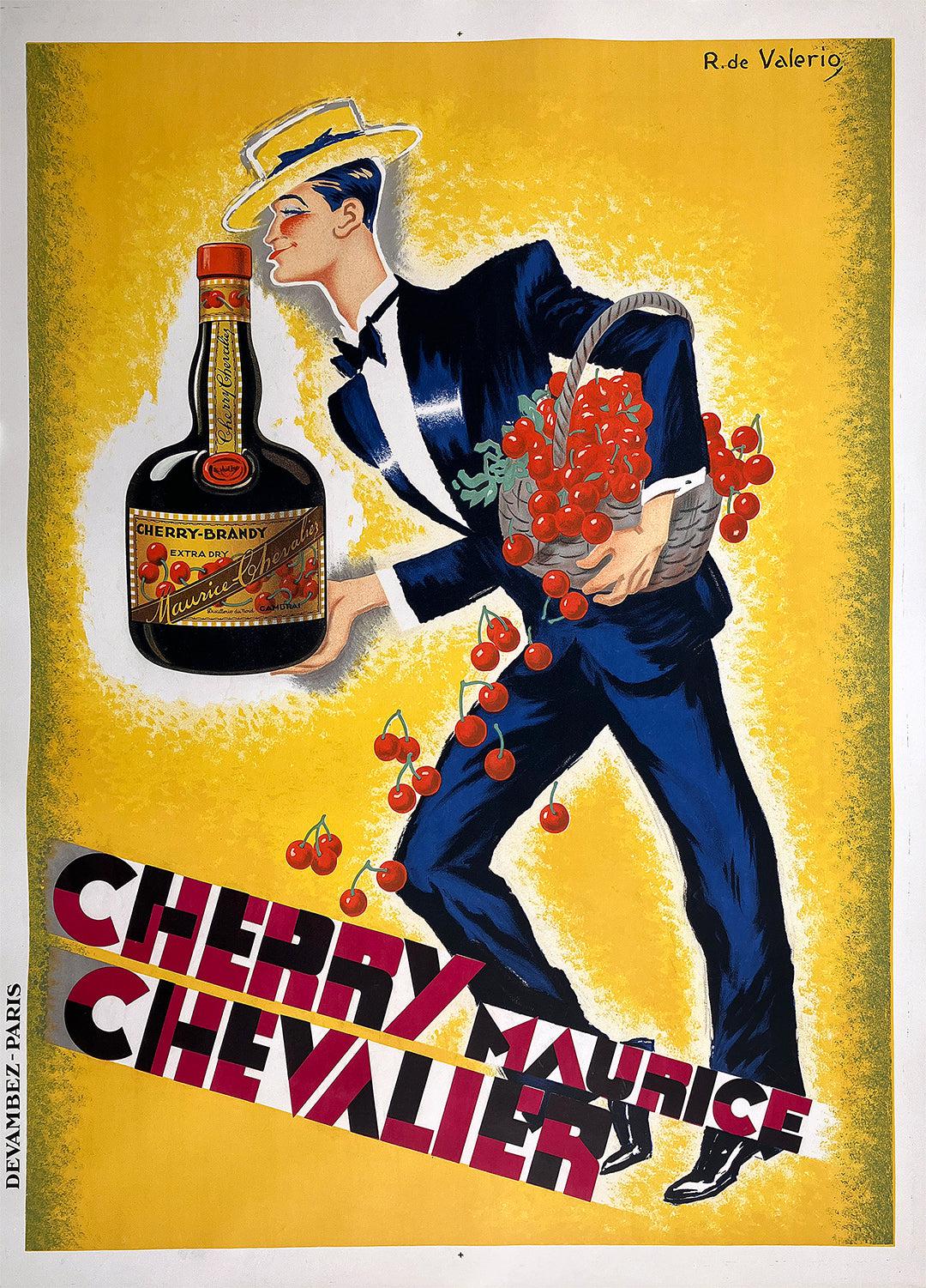 Original Vintage Cherry Maurice Chevalier Poster by Roger de Valerio c1930 Liqueur
