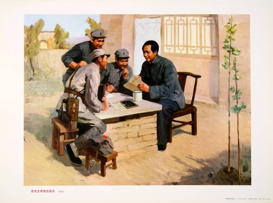 Original Chinese Cultural Revolution Poster c1974 - Mao and 3 Soldiers