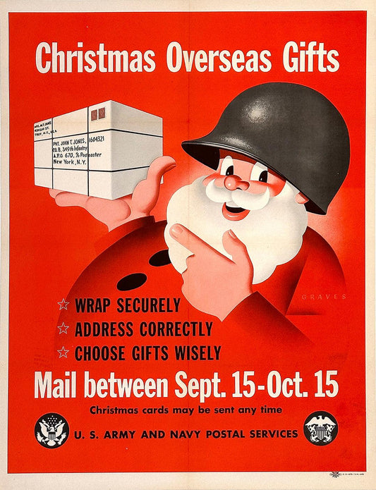 Original Vintage WWII Christmas Overseas Gifts Poster by Graves c1941