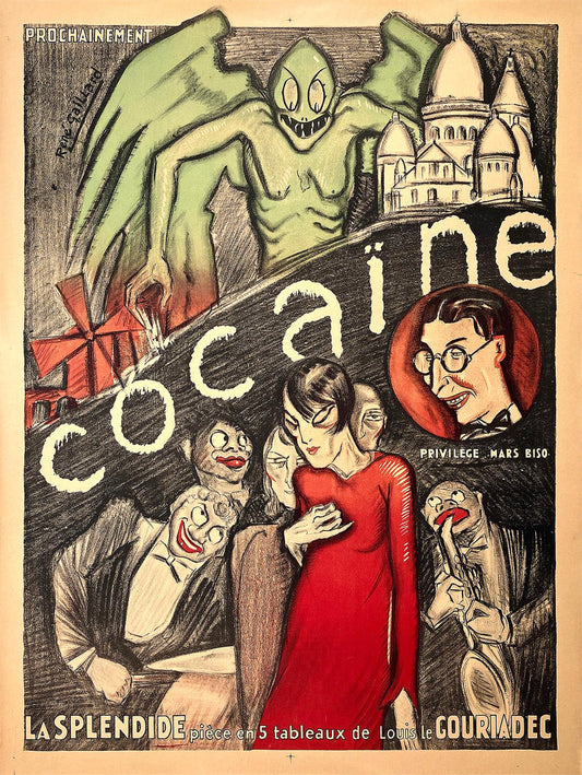 Original Vintage Cocaine Poster by Rene Gaillard c1925