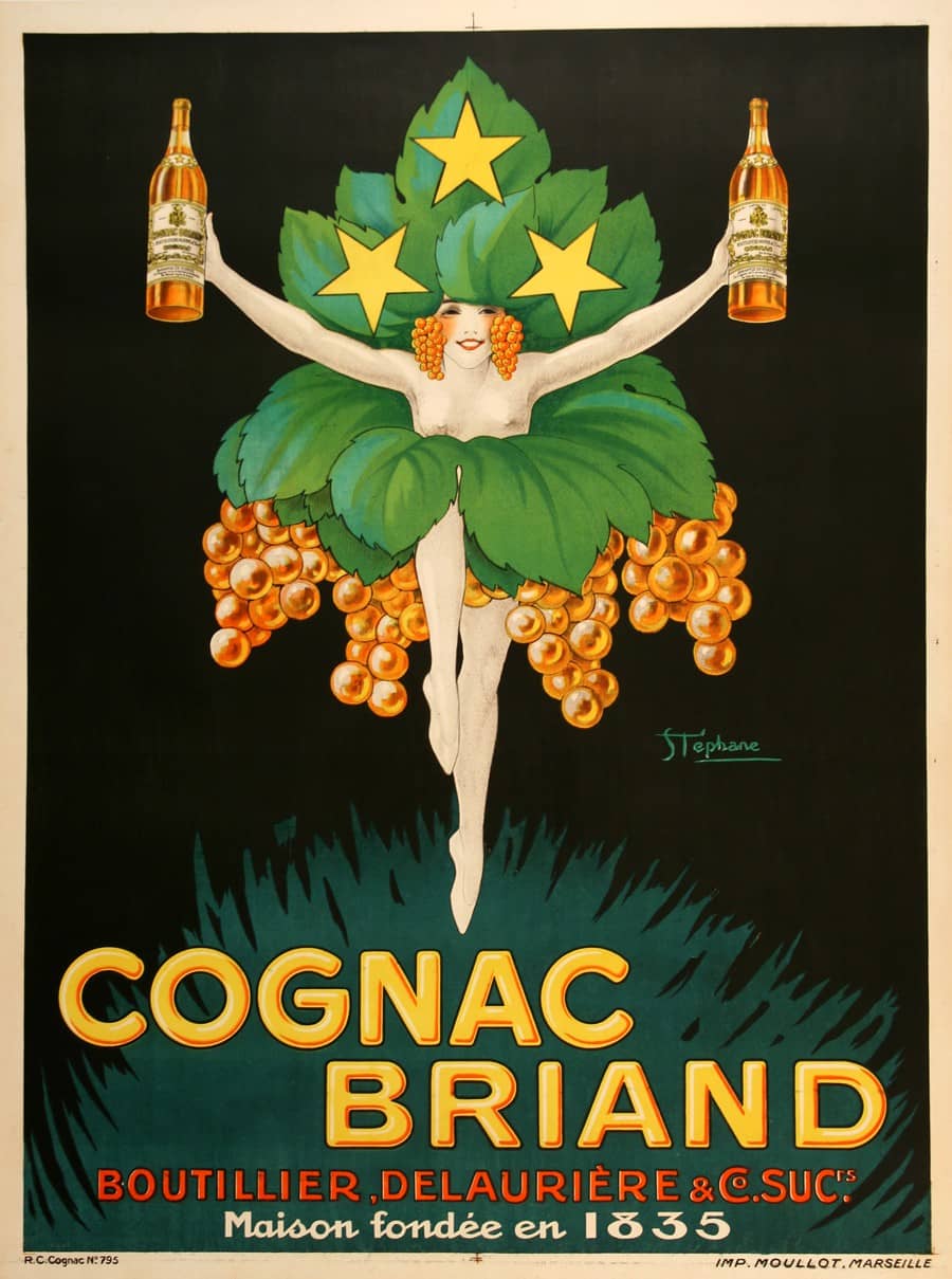 Original Cognac Briand Poster by Stephane c1925 Woman Holding Bottles