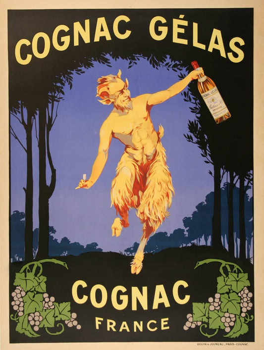 Original Cognac Gelas Poster C1920 with Satyr Image