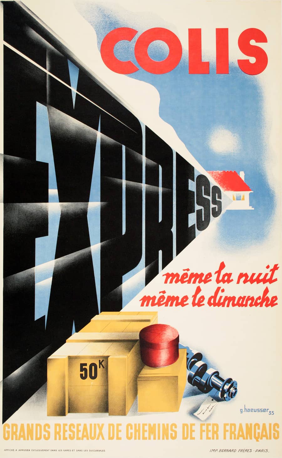 Original Vinntage Poster Colis Express - Package Delivery - c1955