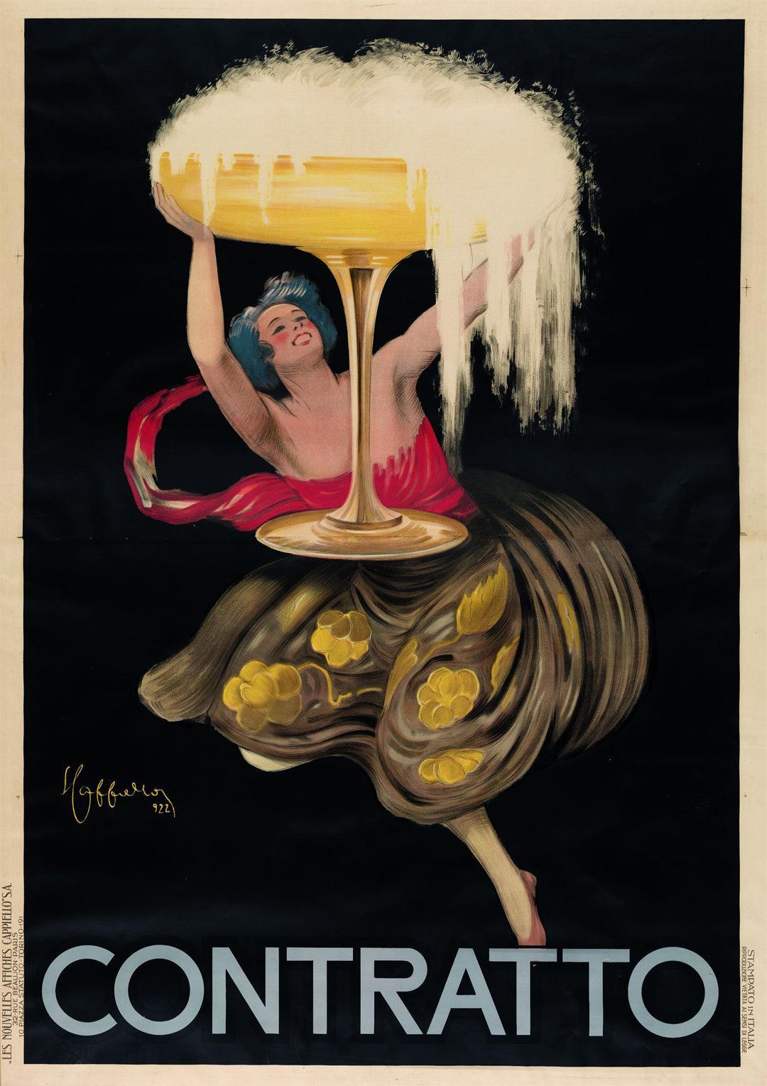 Original Italian Contratto Sparkling Wine Poster by Cappiello 1922