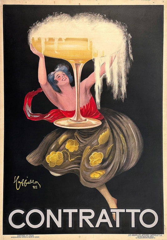 Original Vintage Contratto Champagne Poster by Leonetto Cappiello 1922