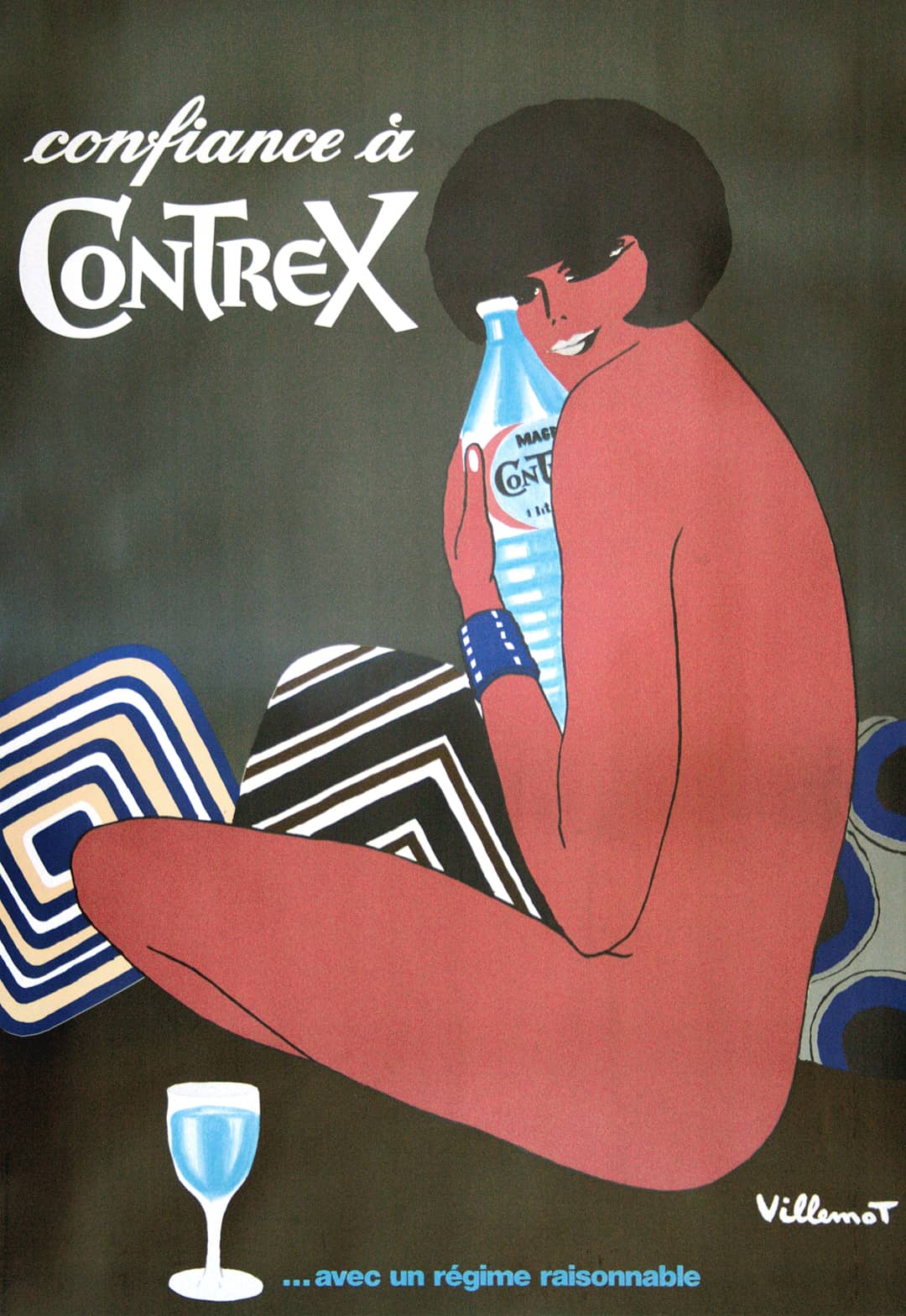 Original Bernard Villemot Vintage French Poster 1976 for Contrex Water
