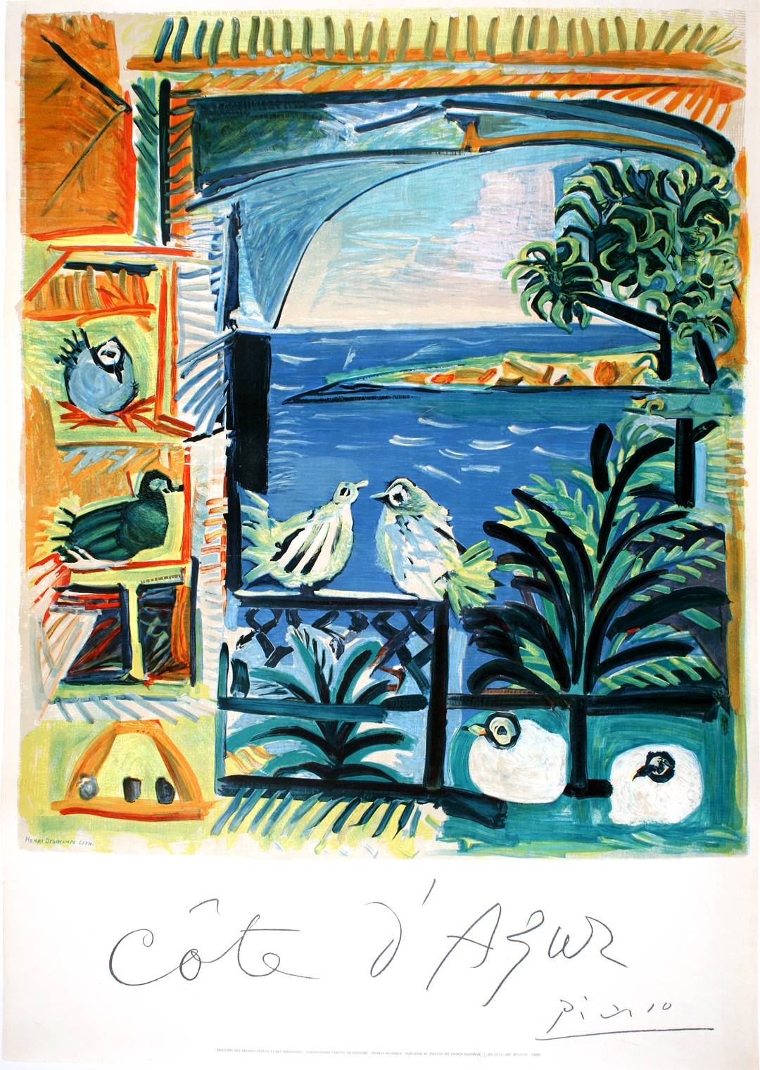Original Vintage Pablo Picasso 1962 French Travel Poster Cote D'Azur