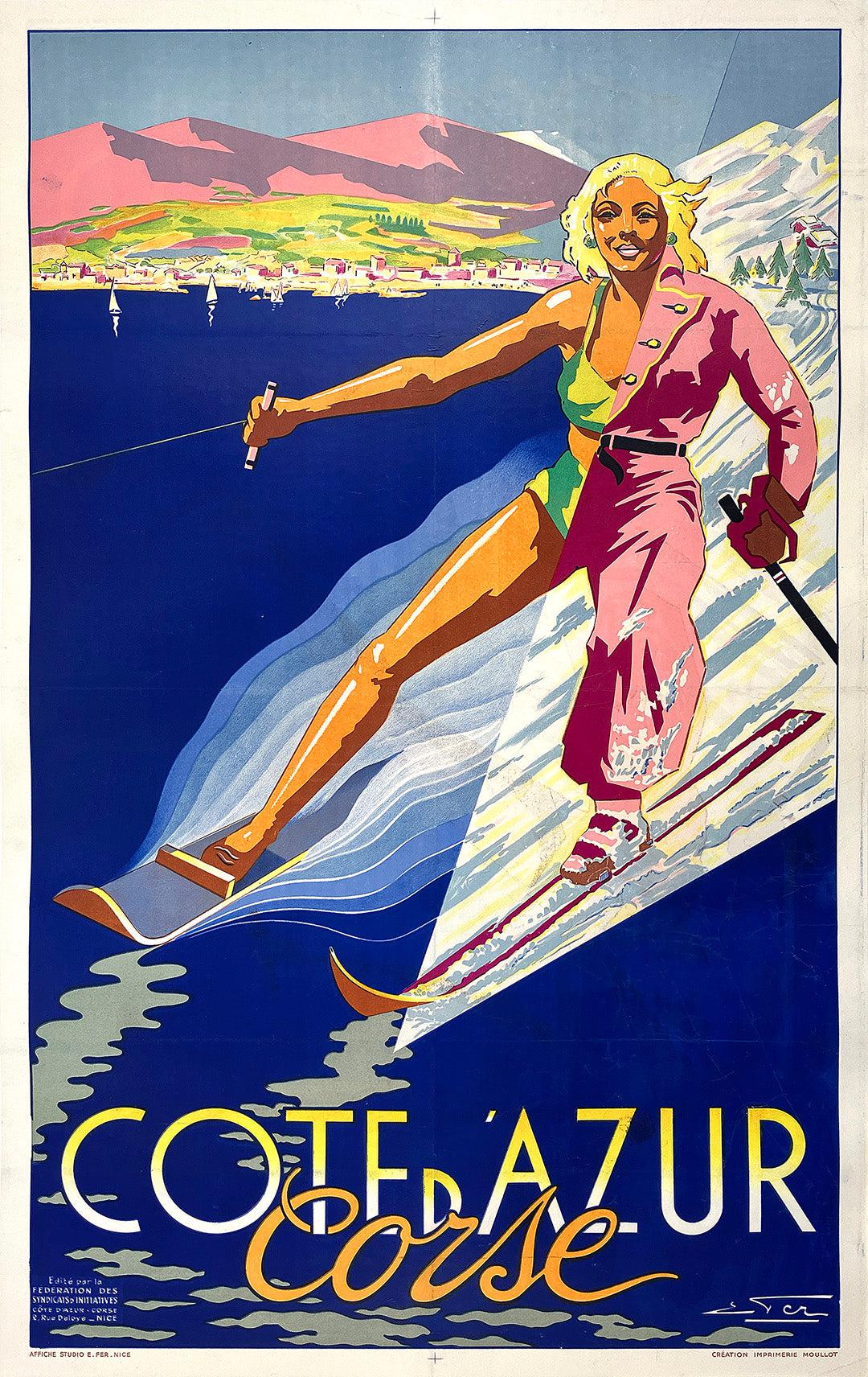 Original Vintage Corsica Poster Cote d'Azur Corse c1950