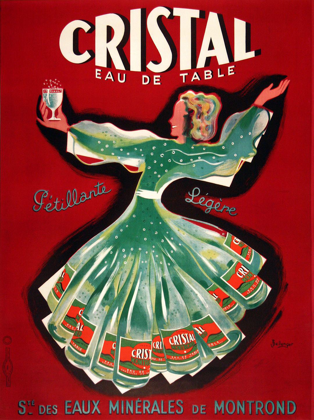 Original Vintage Cristal Eau de Table Poster c1935 by Bellenger