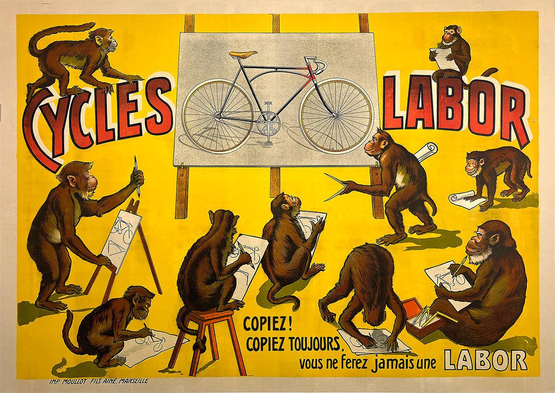 Original Vintage Cycles Labor Poster Monkeys Bicycle c1910