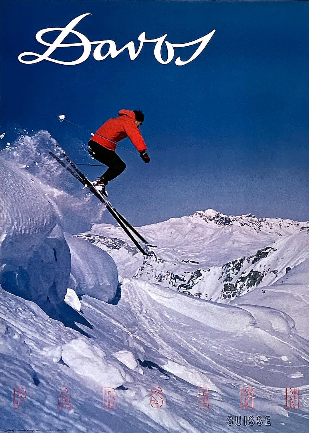 Original Vintage Davos Ski Poster c1968 Swiss Sports