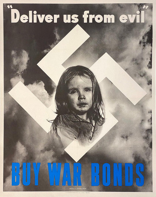 Original Vintage WWII Deliver Us from Evil Poster Buy War Bonds Small