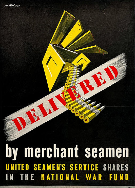 Original Vintage WWII Poster Delivered by Merchant Seamen