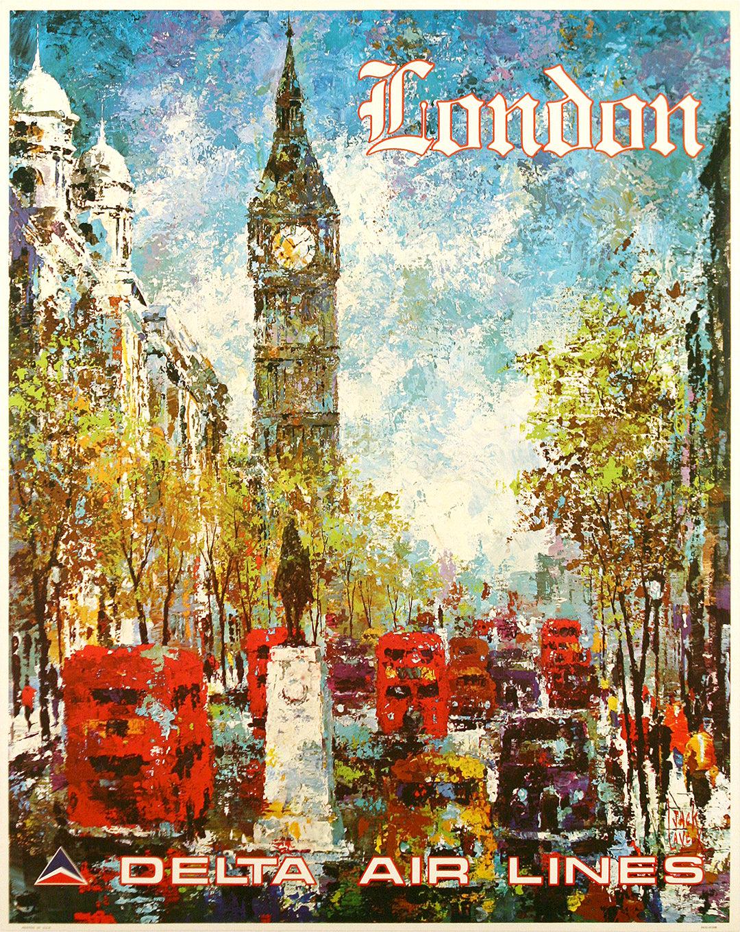 Original 1970's Delta Air Lines Poster for London England by Jack Laycox