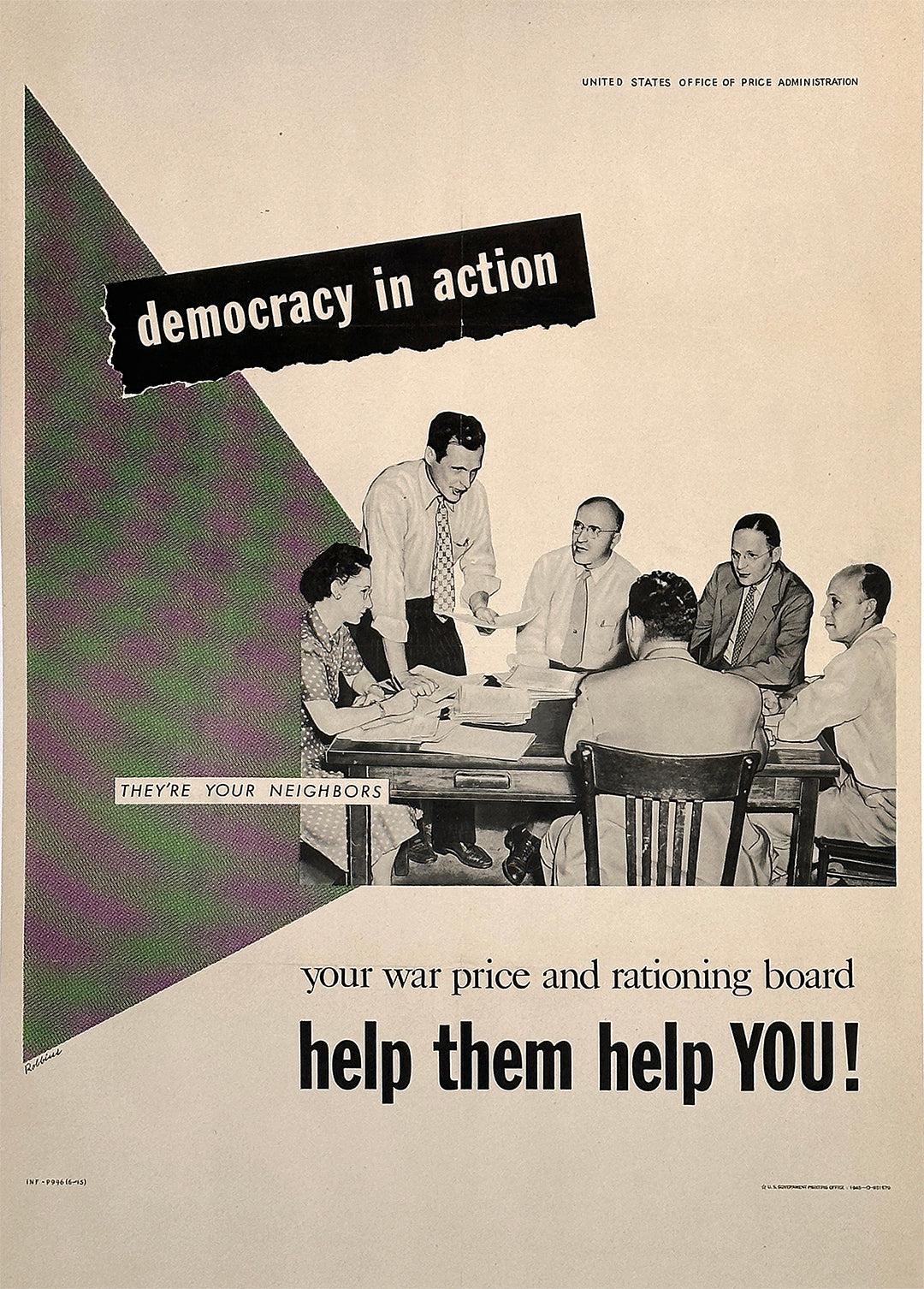 Original Vintage WWII Poster Democracy in Action OPA Rations
