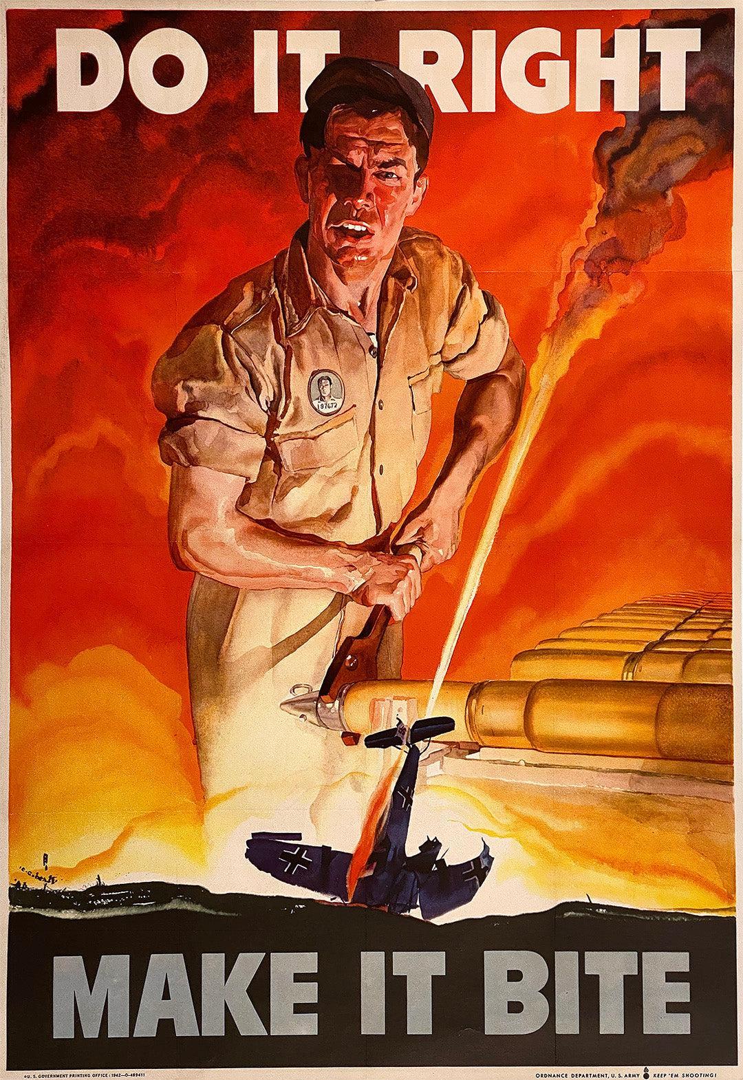 Original Vintage WWII Poster Do it Right Make it Bite Bomber by CC Beall 