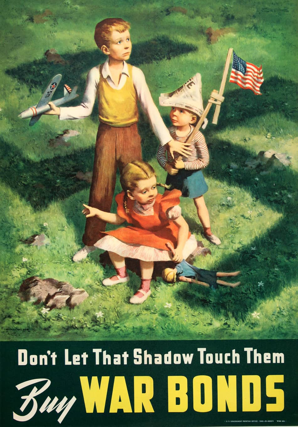 Original WWII American Poster 1942 by Dan Smith - Don't Let That Shadow Touch Them