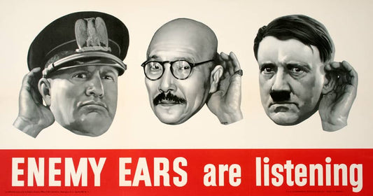 Original World War II Poster - Enemy Ears Are Listening - Hitler Mussolini and Tojo