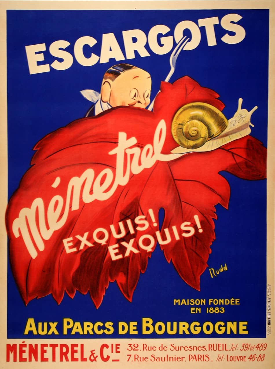 Escargots Menetrel Original Poster by Rudd c1925